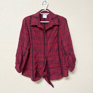 Finley Christmas Plaid Blouse Top Womens Button Up Size S